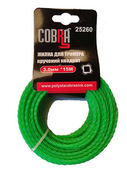 Жилка для тримера, кручений квадрат в перетині, діаметр 3,0мм, довжина 15м ТМ «COBRA»
