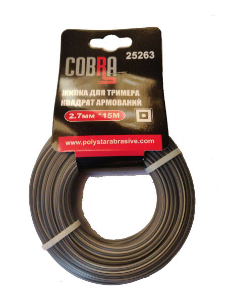 Жилка для тримера, квадрат армований в перетині, діаметр 2,7мм, довжина 15м ТМ «COBRA», фото 1