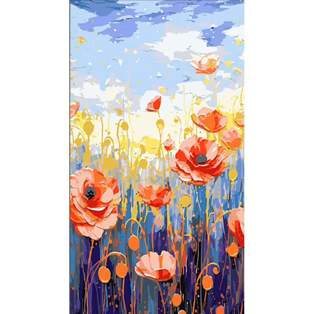 Картина по номерах Маки в цвітінні 50х25 см. Природа набір для малювання по цифрах. Яскравий малюнок