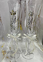 Свадебные бокалы для шампанского "Mrs & Mr" с золотистым декором