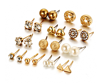 Біжутерні сережки набір 12 пар  золотисті  гвоздики Fashion   Jewelry gold
