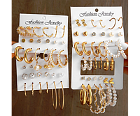 Біжутерні сережки набір 36 пар золотисті гвоздики Fashion   Jewelry gold