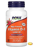 NOW Foods витамин D-3 высокая эффективность 25 мкг 1000 МЕ 360 мягких таблеток Д3 пищевая добавка США костей