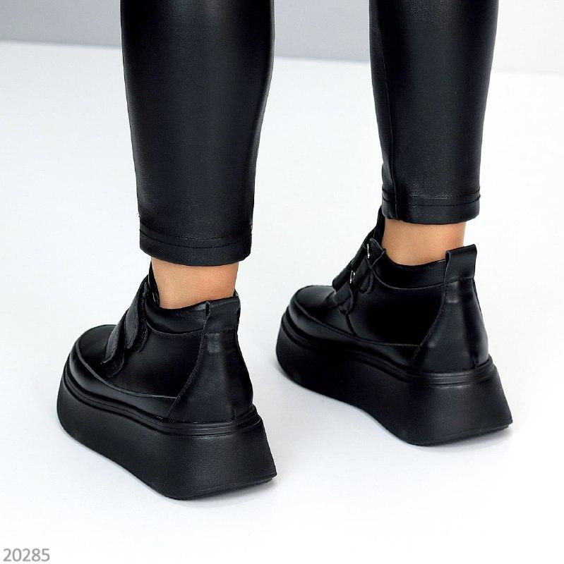 Женские демисезонные кожаные ботинки на липучках модные черные натуральная кожа 40 - фото 3 - id-p2107989519