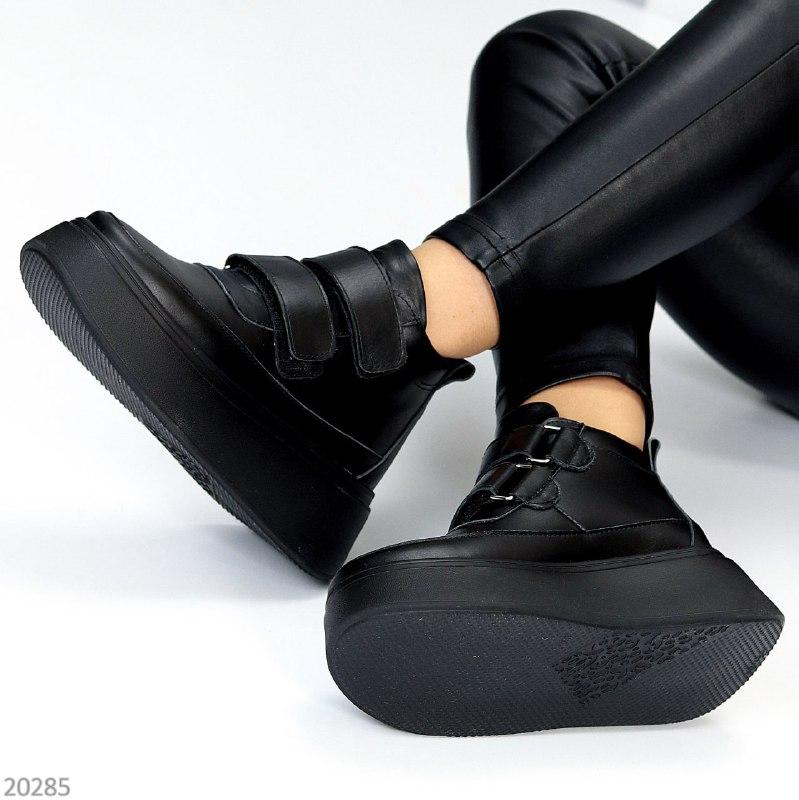 Женские демисезонные кожаные ботинки на липучках модные черные натуральная кожа 40 - фото 4 - id-p2107989519
