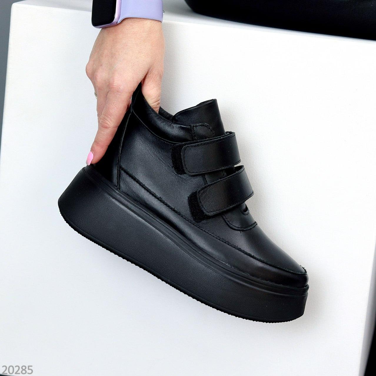 Женские демисезонные кожаные ботинки на липучках модные черные натуральная кожа 40 - фото 6 - id-p2107989519