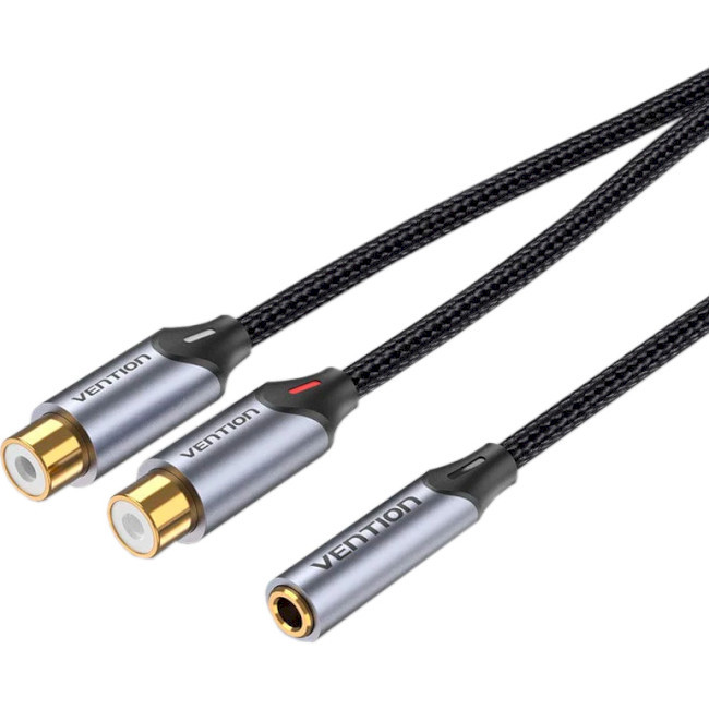 Кабель аудіо VENTION 3.5 mm to 2RCA аудіоперехідник 0.3 м Black (BCOHY)