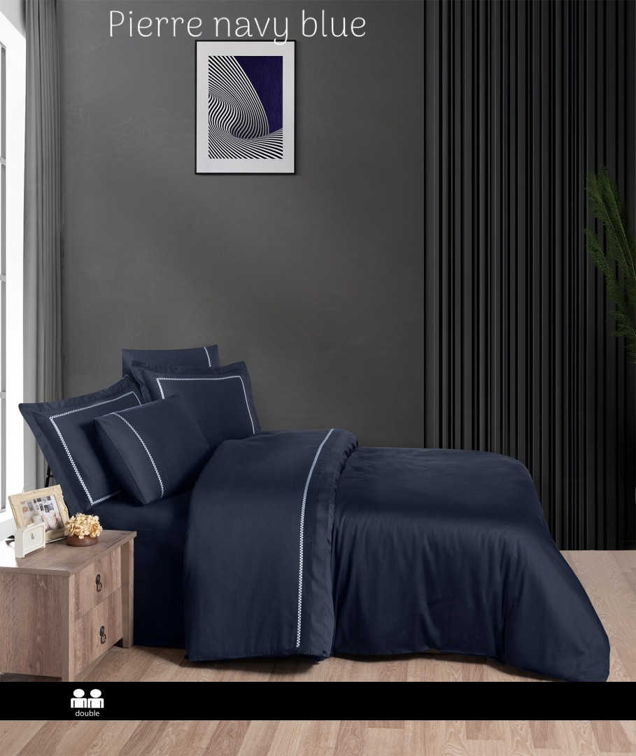 Постільна білизна First Choice Vip сатин євро розмір Pierre navy blue, фото 1