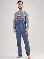 Мужская пижама с длинным рукавом голубого цвета больших размеров