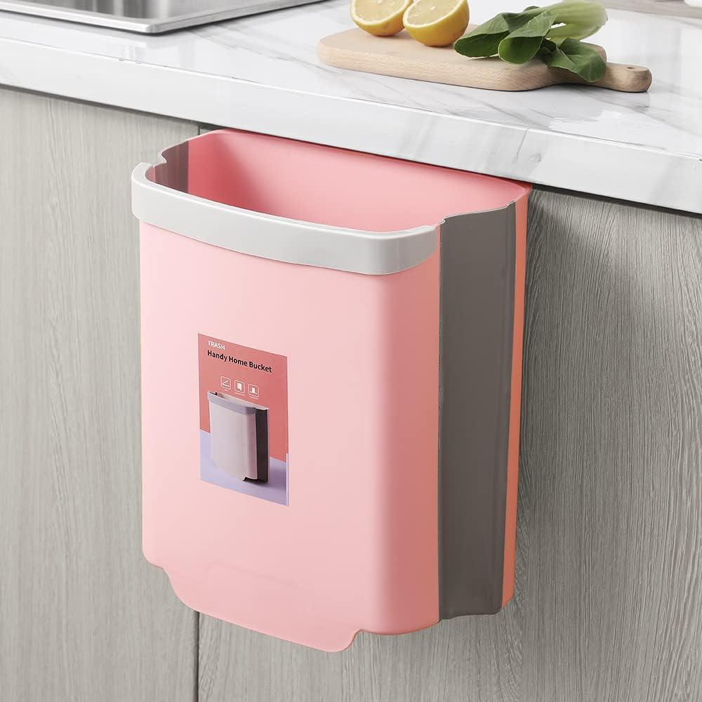 Відро для сміття для кухні на дверцята складане 29*25*15 см рожеве