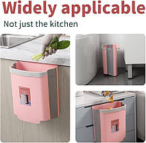 Відро для сміття для кухні на дверцята складане 29*25*15 см рожеве, фото 2