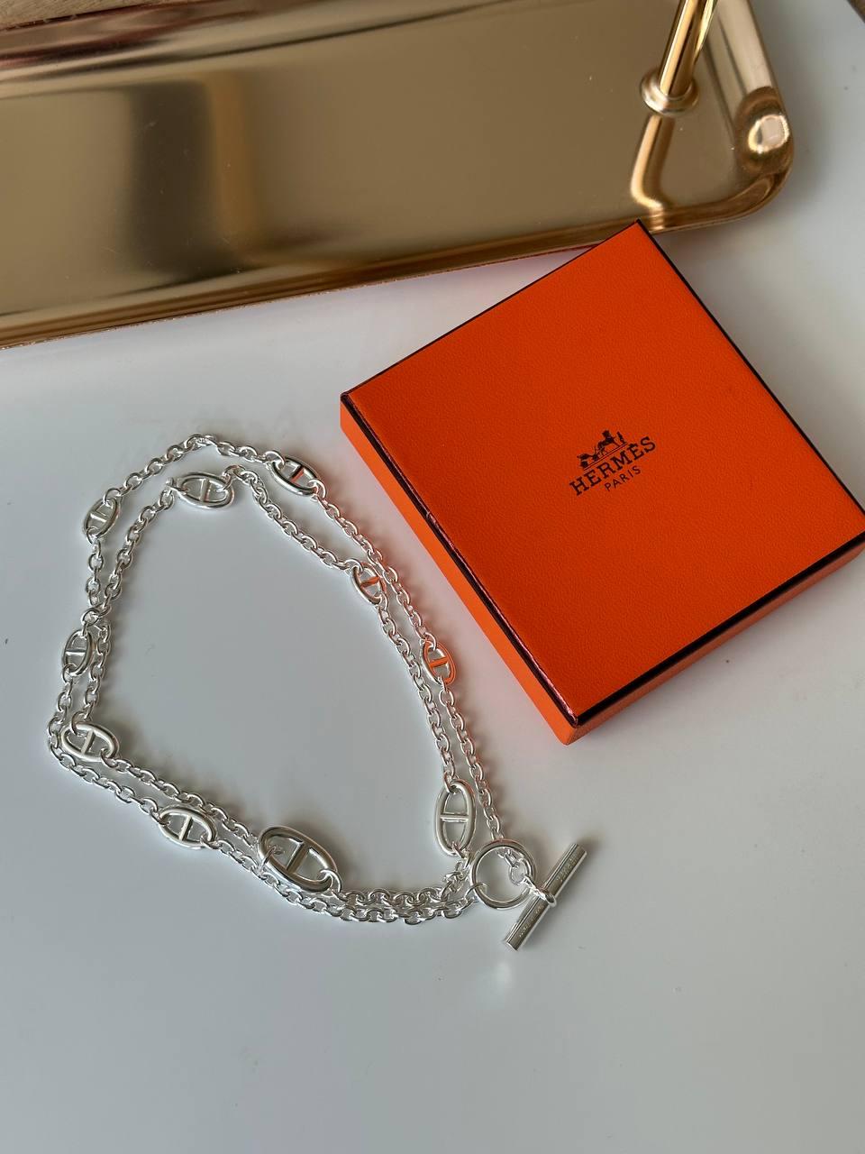 Кольє Hermes (довжина 80 см) покриття срібло 925 / Ермес підвіска довга, фото 1