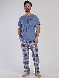 Чоловіча піжама трикотажна футболка/штани в клітку
