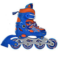 Детские раздвижные ролики клипса с шнуровкой на 4 колесах размер 27-30 стелькой 16 см Profi A4146-XS-BL Синий