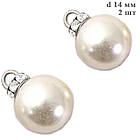 Набір 2 шт Підвіски Кулони 22 мм Перлина Акрилова з Сріблястою Петелькою та Стразами, Рукоділля, фото 3