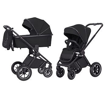 Коляска універсальна 2 в 1, візок CARRELLO Ultimo CRL-6516 BF (2in1 AIR) Pitch Black, чорна, Карелло Ультимо