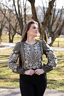 Украинская женская вышиванка цвета хаки с белой классической вышивкой, Блуза вышиванка Этно стиль, L