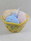 Пасхальний декор у кошику -кольорові яйця з петелькою 6см (пінопласт) 1уп 10шт, фото 4