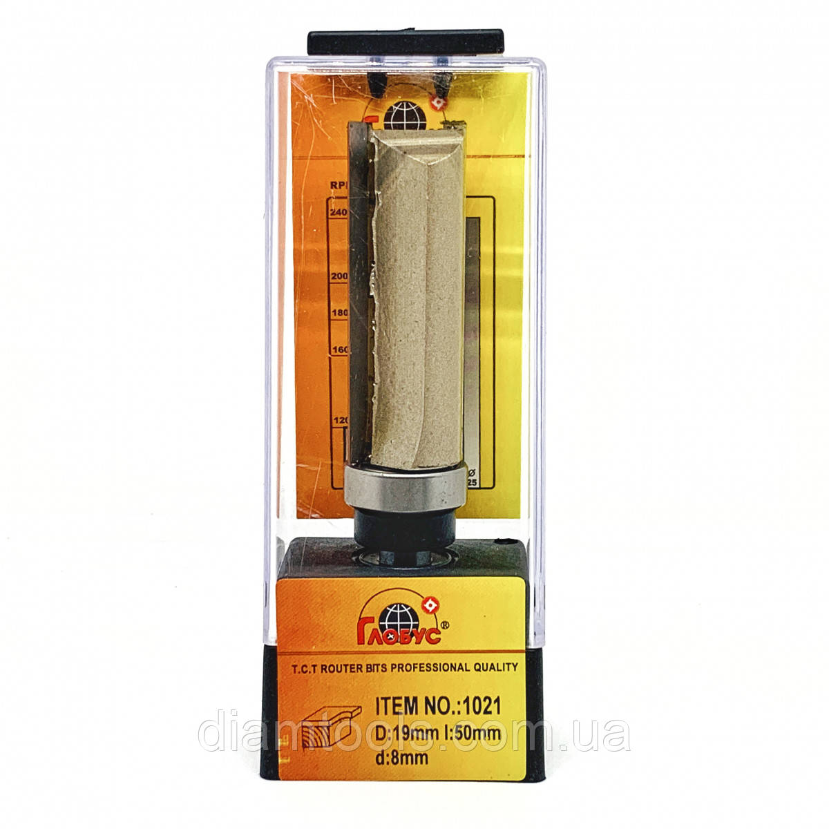 Фреза кромкова пряма Глобус 1021 D19 d8 L85 h50 z2 з верхнім підшипником