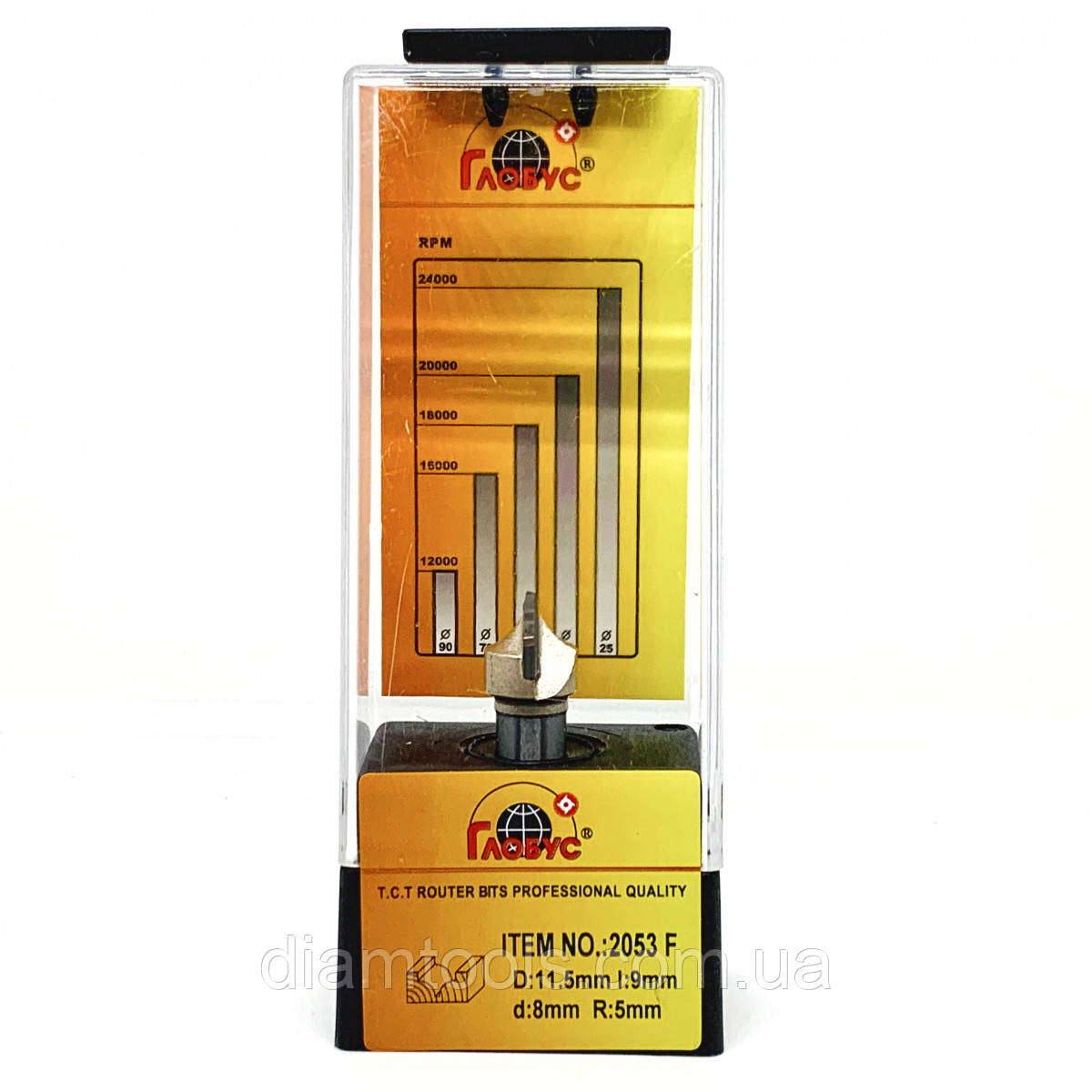 Фреза пазова фасонна Глобус 2053F D11.5 d8 L44 h9 R5, фото 1