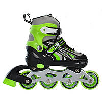 Детские раздвижные ролики клипса с шнуровкой на 4 колесах размер 31-34 и тормоз Profi A4146-S-GR Зеленый