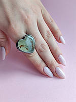 Кільце "Серце" натуральний преніт .Преніт в сріблі. Перстень з преніту. Розмір 16,5. Індія.