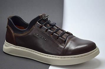 Чоловічі стильні спортивні туфлі шкіряні кеди коричневі Nord 471