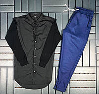 Комплект мужской Рубашка + Брюки Potev черный-синий Костюм классический Рубашка и Штаны хлопковые