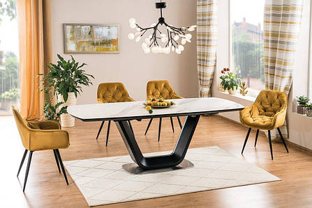 Стіл ARMANI CERAMIC білий ефект мармуру/ чорний мат 160(220)X90, фото 1