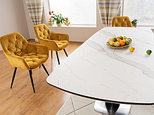 Стіл ARMANI CERAMIC білий ефект мармуру/ чорний мат 160(220)X90, фото 6