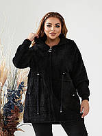 Женское весенее стильное укороченное пальто Альпака батал Черный