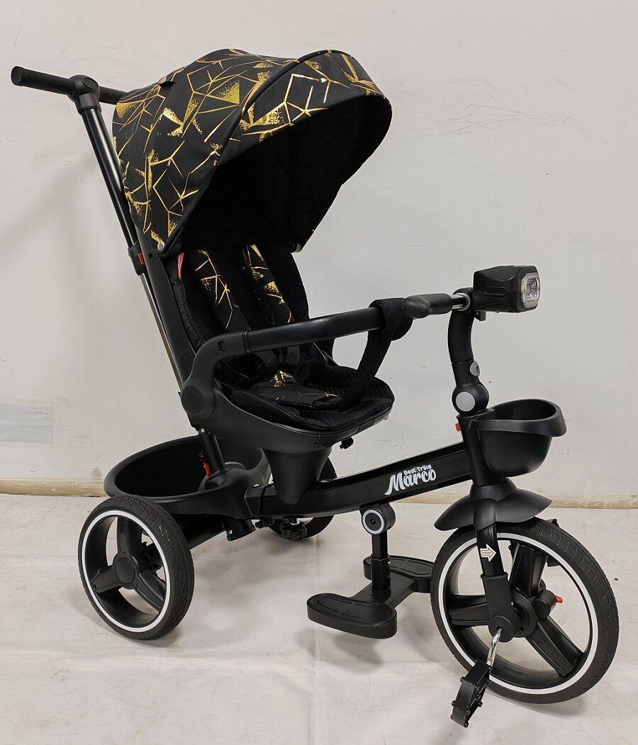 Велосипед триколісний 9155 / 390-07 BestTrike Marco чорний з батьківською ручкою поворотне сидіння