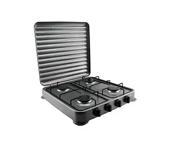 Настільна газова плита на 4 конфорки Domotec MS 6604 Сіра Настільна газова плита з кришкою