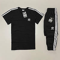 Костюм спортивный для мужчины футболка брюки черный Adidas Salex Костюм спортивний для чоловіка футболка штани