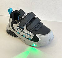 Кроссовки детские с LED подсветкой Tom.m р. 24 стелька 15,5 см для мальчика демисезонные 11081 серые