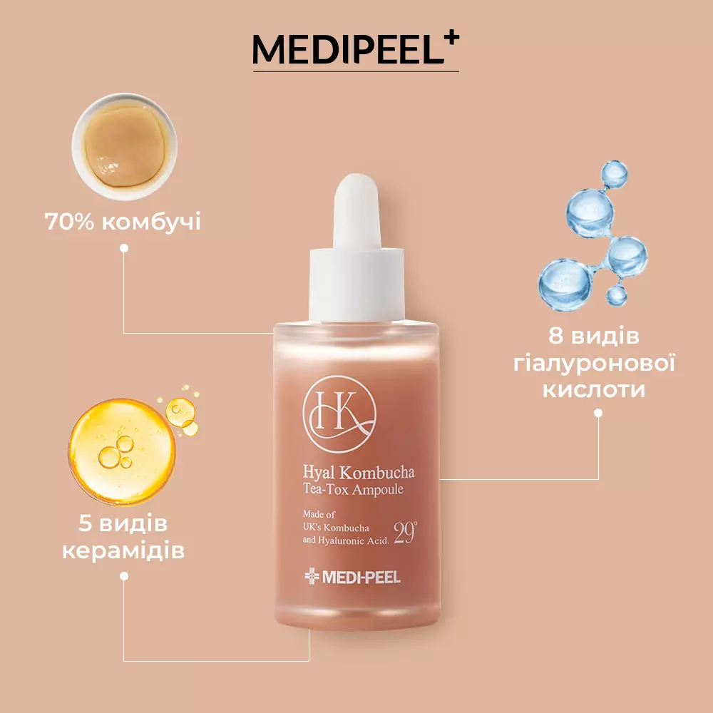 Зволожуюча сироватка для підвищення еластичності шкіри Medi-Peel HyalKombucha Tea-Tox Ampoule 50 ml