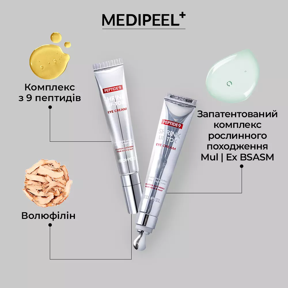 Зміцнюючий ліфтинг крем для шкіри навколо очей MEDI-PEEL Peptide 9 Shrink Lif-Tox Eye Cream 20 ml, фото 1