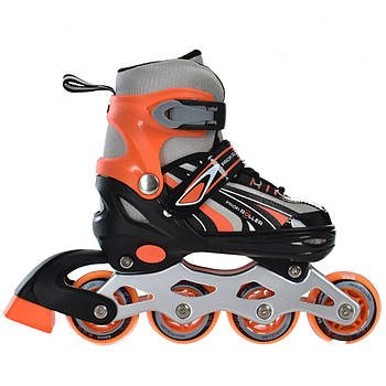 Розсувні м'які ролики розмір 31-34 з подвійною застібкою та гальмом Profi A4146-S-OR Помаранчевий