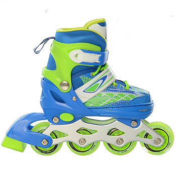 Розсувні ролики дитячі 31-34р з подвійною застібкою, підсвічуванням на 4 колесах Profi A4140-S-BL Синьо-зелений