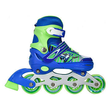 Розсувні ролики для дітей розмір 31-34 з підсвічуванням на 4 колесах Profi A4143-S-BL Синьо-зелений