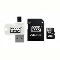 Карта памяти MicroSDHC 32GB UHS-I Class 10 GOODRAM + SD-adapter + OTG Card reader (M1A4-0320R12)