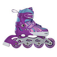 Детские раздвижные ролики клипса с шнуровкой на 4 колесах размер 31-34 Profi A4146-S-V Фиолетовый