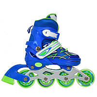 Детские раздвижные ролики клипса с шнуровкой на 4 колесах размер 27-30 и подсветка Profi A4142-XS-BL Синий