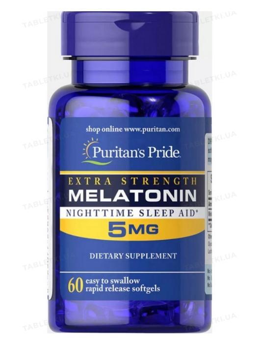 Мелатонін Puritans Pride MELATONIN 5мг 60 Rapid Release Softgels