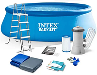 Большой надувной бассейн Intex, 457 х 122 см, 14141 л., лестница, тент, подстилка, фильтр, насос