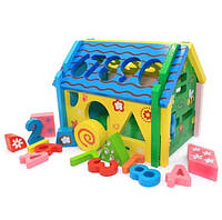 Розвивающий домик Fun Game, из дерева, цифры, формы, цвета, сортер, эко-игрушка
