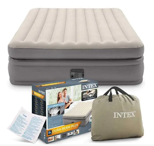 Надувне ліжко двоспальне Intex 64164 NP 152х203х51см, матрац з вбудованим електронасосом, сірий, фото 1