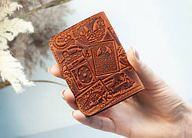 Обкладинка для ID паспорта шкіряна світло-коричнева Марки та штемпеля України | Обкладинка на права 4 відділи