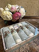 Набор вафельных кухонных полотенец с кружевом в подарочной коробке 5шт 40/60 см хлопковые качественные Турция Модель №3