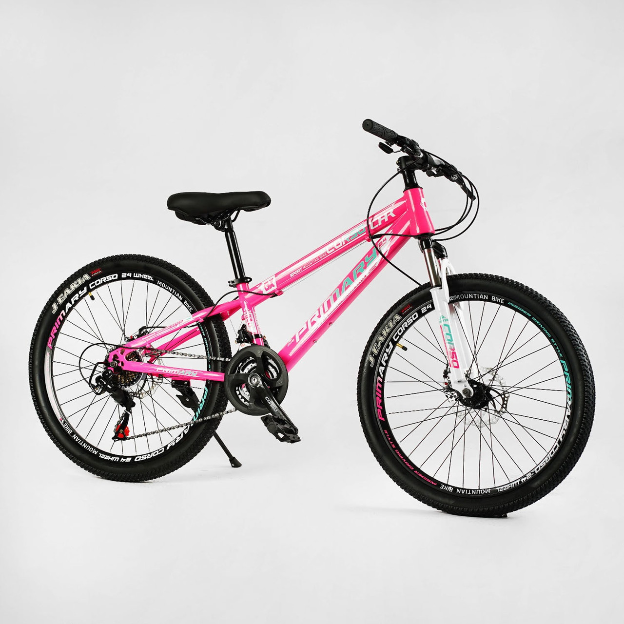 Велосипед спортивний 24 дюйми Corso Primary PRM-24374, рама сталева 11``, обладнання Saiguan 21 швидкість, рожевий